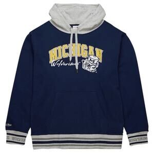 Mitchell & Ness Michigan Wolverines Navy Arched Fleece Pullover Hoodie Size XL